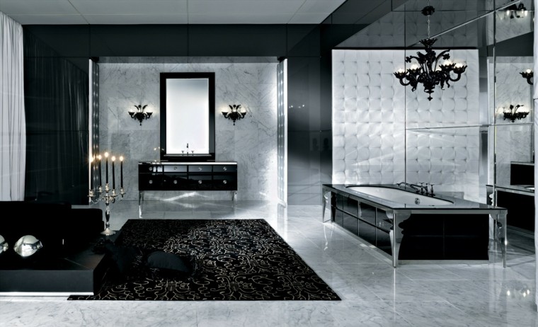 salle de bain noire design tapis sol miroir