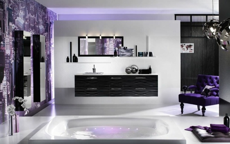 salle de bain moderne violet déco moderne meuble bois 