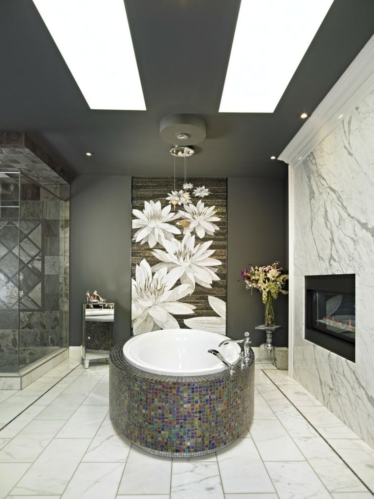 salle de bain grise design baignoire idée 