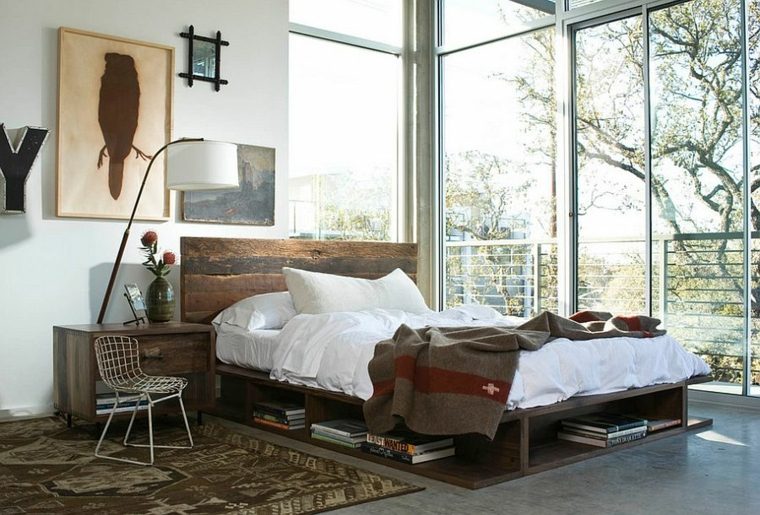 chambre déco lit en bois mur déco idée chambre moderne