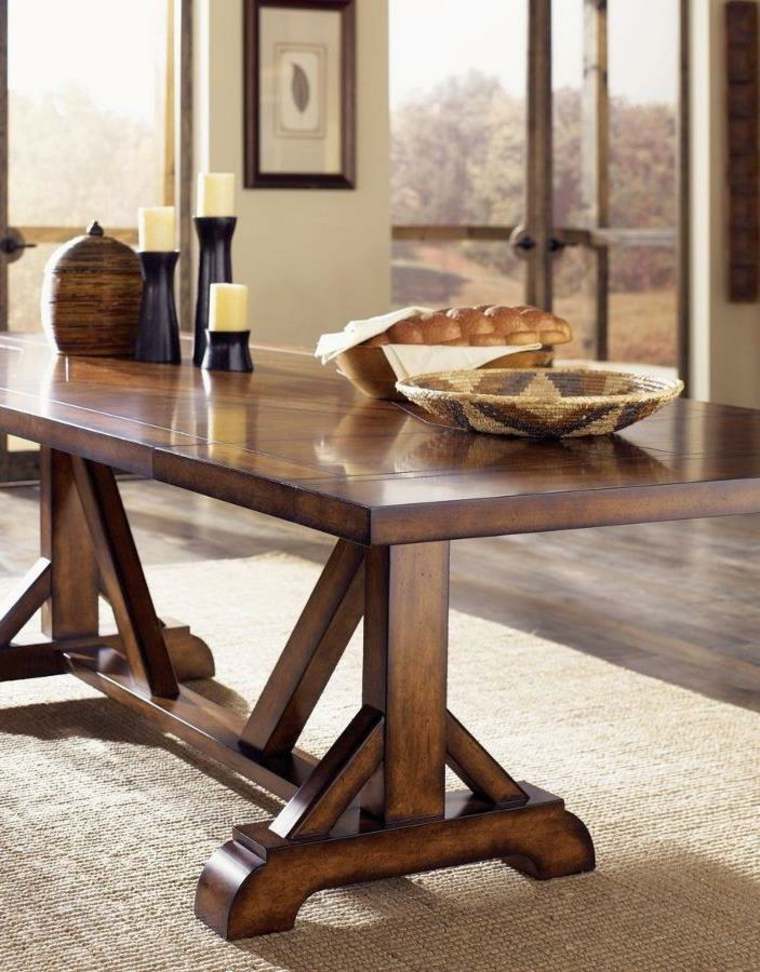 table tréteaux bois design déco bougie tapis beige 