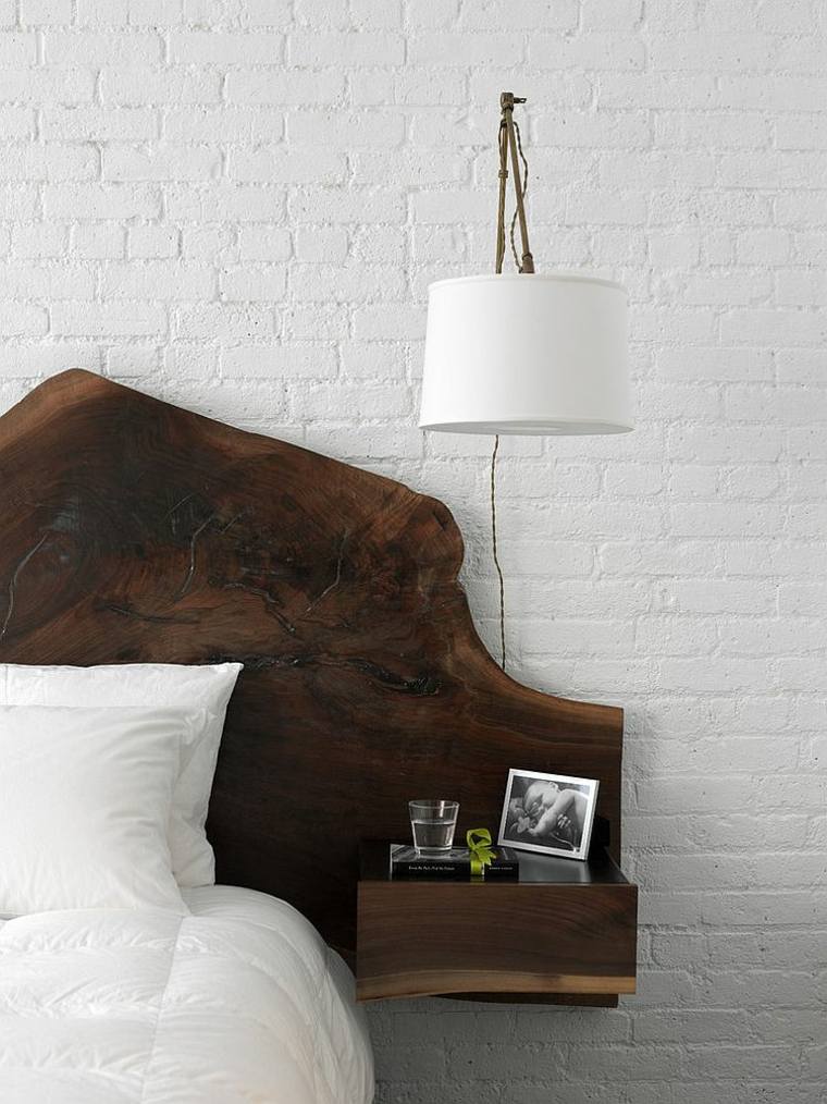 tête de lit originale bois rustique tetes de lit design idée chambre luminaire suspension 