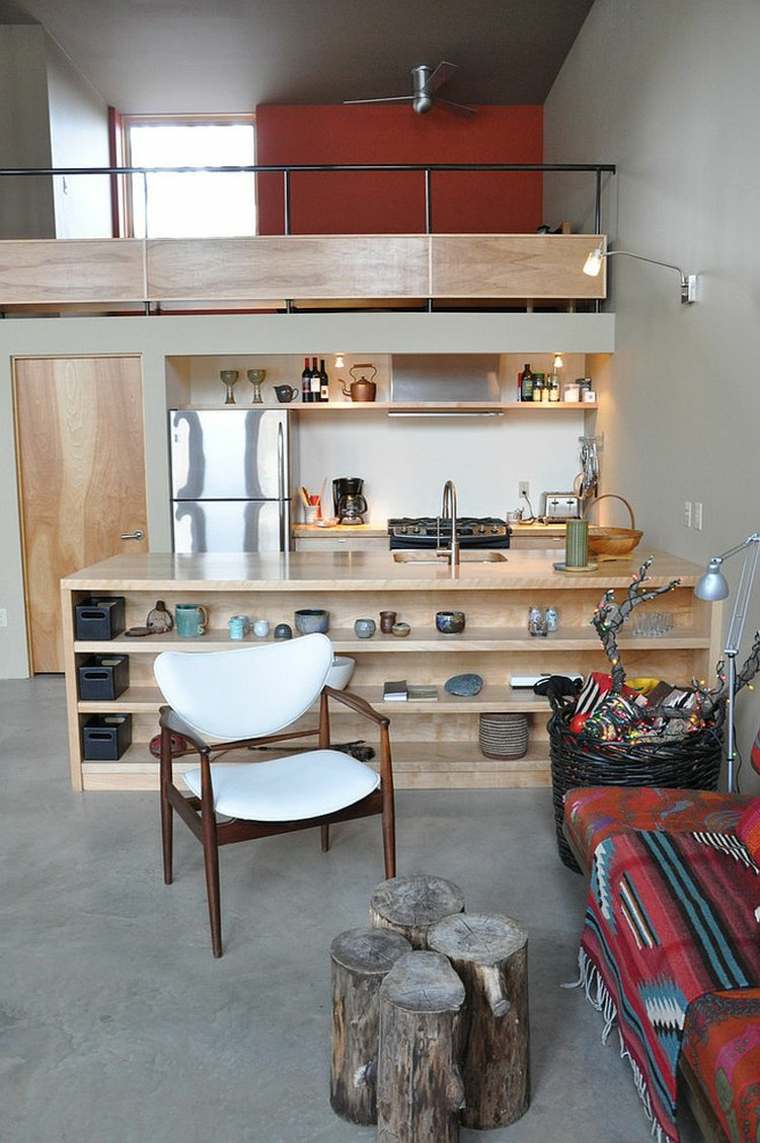 cuisine design bois idée déco évier chaise coussin blanc déco style authetique 