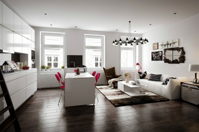 design nordique moderne salon aménagement intérieur salle à manger lampe suspension tapis de sol aiv studio