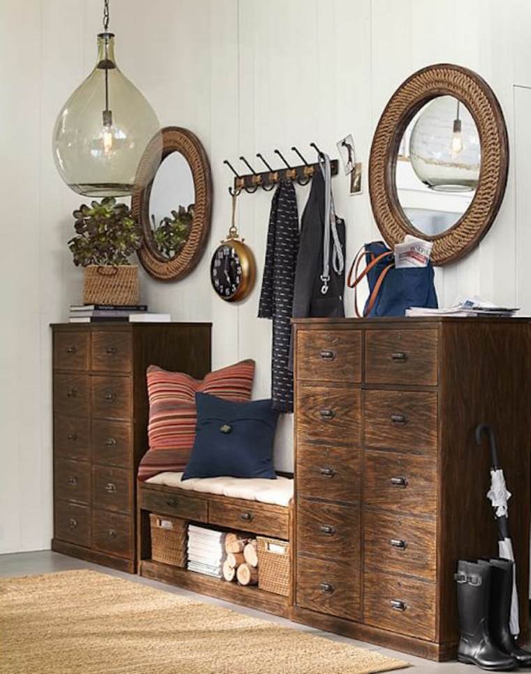 meuble entrée bois design miroir lampe suspendu 