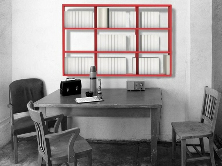 bibliothèque murale design rouge idée design d'intérieur meuble de rangement
