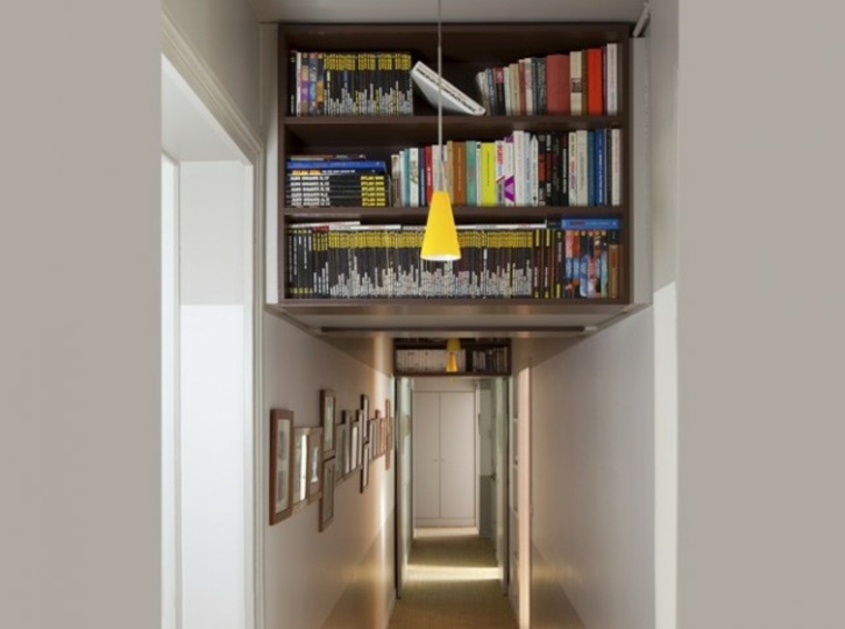 bibliothèque suspendue plafond luminaire suspension design idée rangement livres