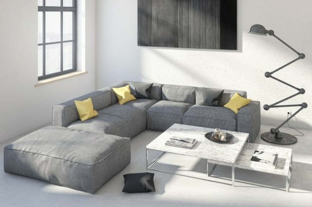 design nordique canapé d'angle design moderne gris canapé table basse salon
