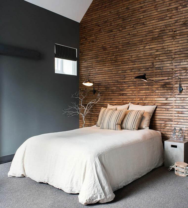 chambre à coucher design bois lit déco luminaire original