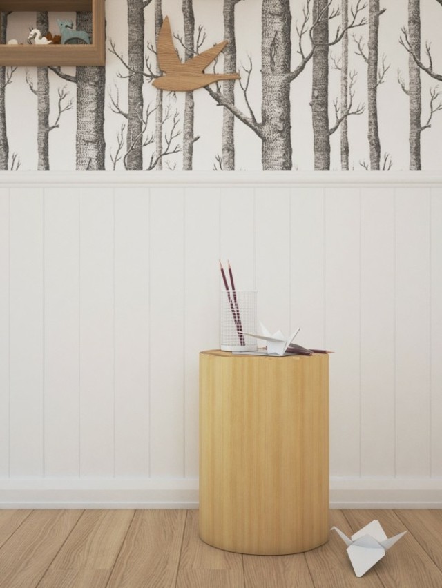 déco chambre enfant meuble bois papier peint idée déco design étagère 