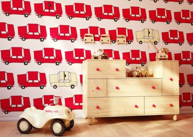 meuble chambre enfant idée bois papier peint design déco mur originale 