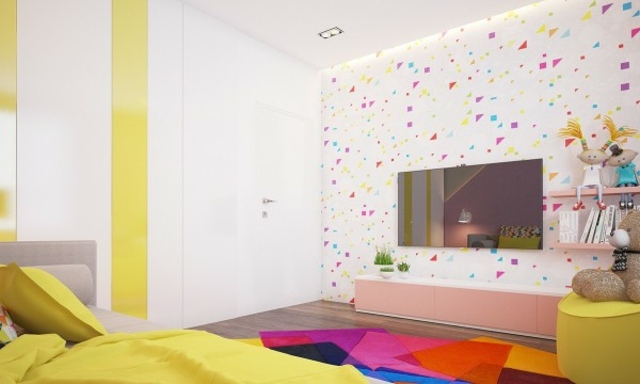 chambre enfant design idée déco mur papier peint lit 