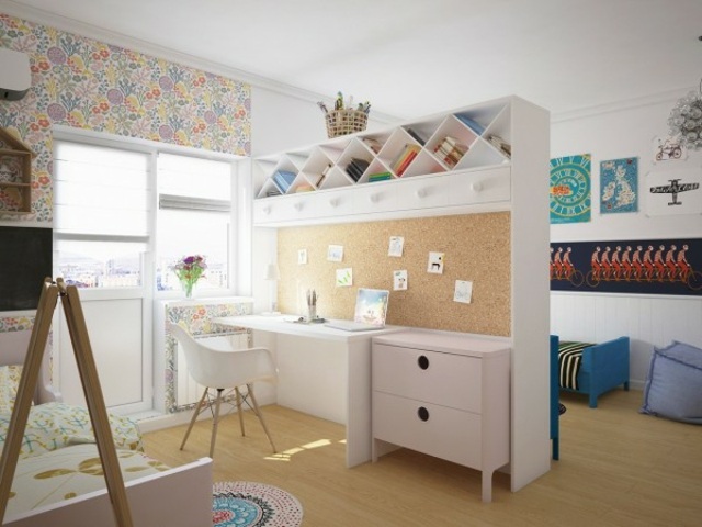 tendance chambre enfant déco moderne idée bureau espace de travail tapis de sol original cadre mur 