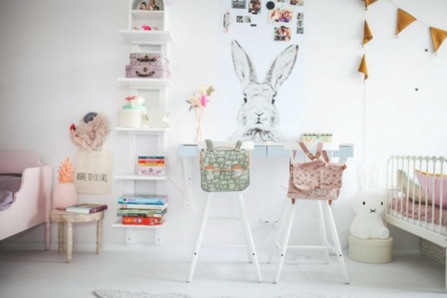 chambre pour enfant design fille déco mur bureau bois chaise