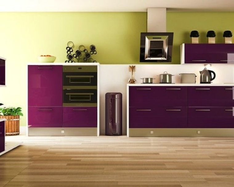 cuisine moderne couleur violet design parquet hotte aspirante 