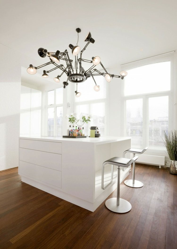 cuisine blanche elegante lampe design