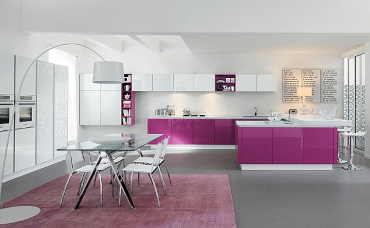 cuisine aménagement couleur meuble idée tapis de sol salle à manger moderne 