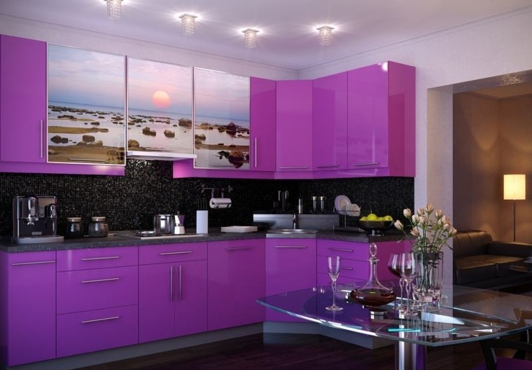 cuisine violette couleur idée meuble table à manger 