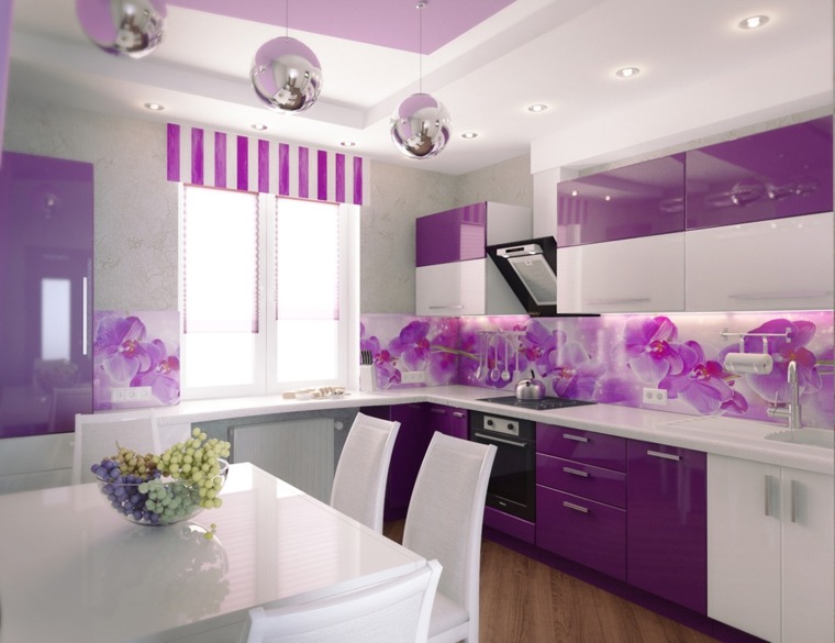 cuisine design moderne idée meuble violet 