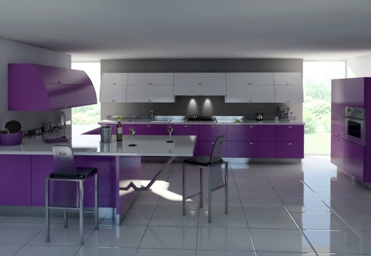 cuisine couleur idée violet blanc design chaise 