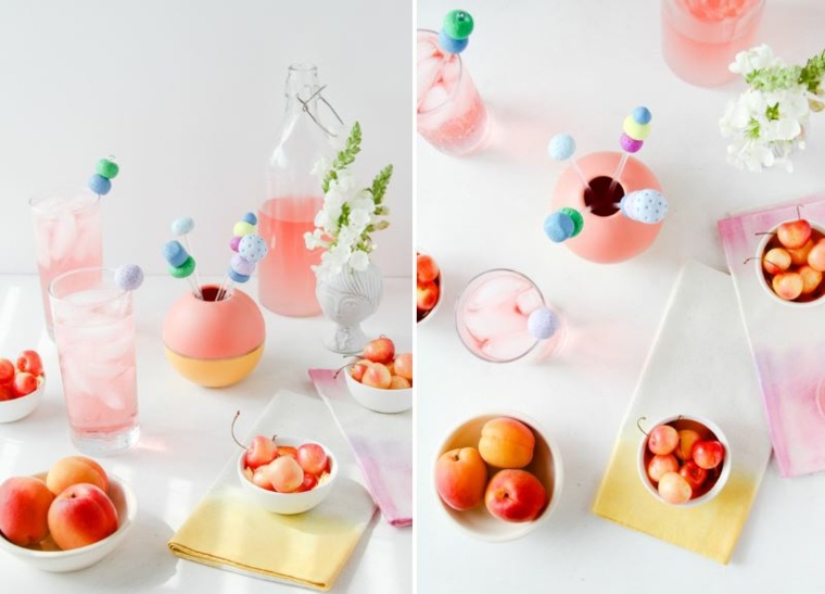 décoration anniversaire table idée original en rose fruits fleurs déco feminine 