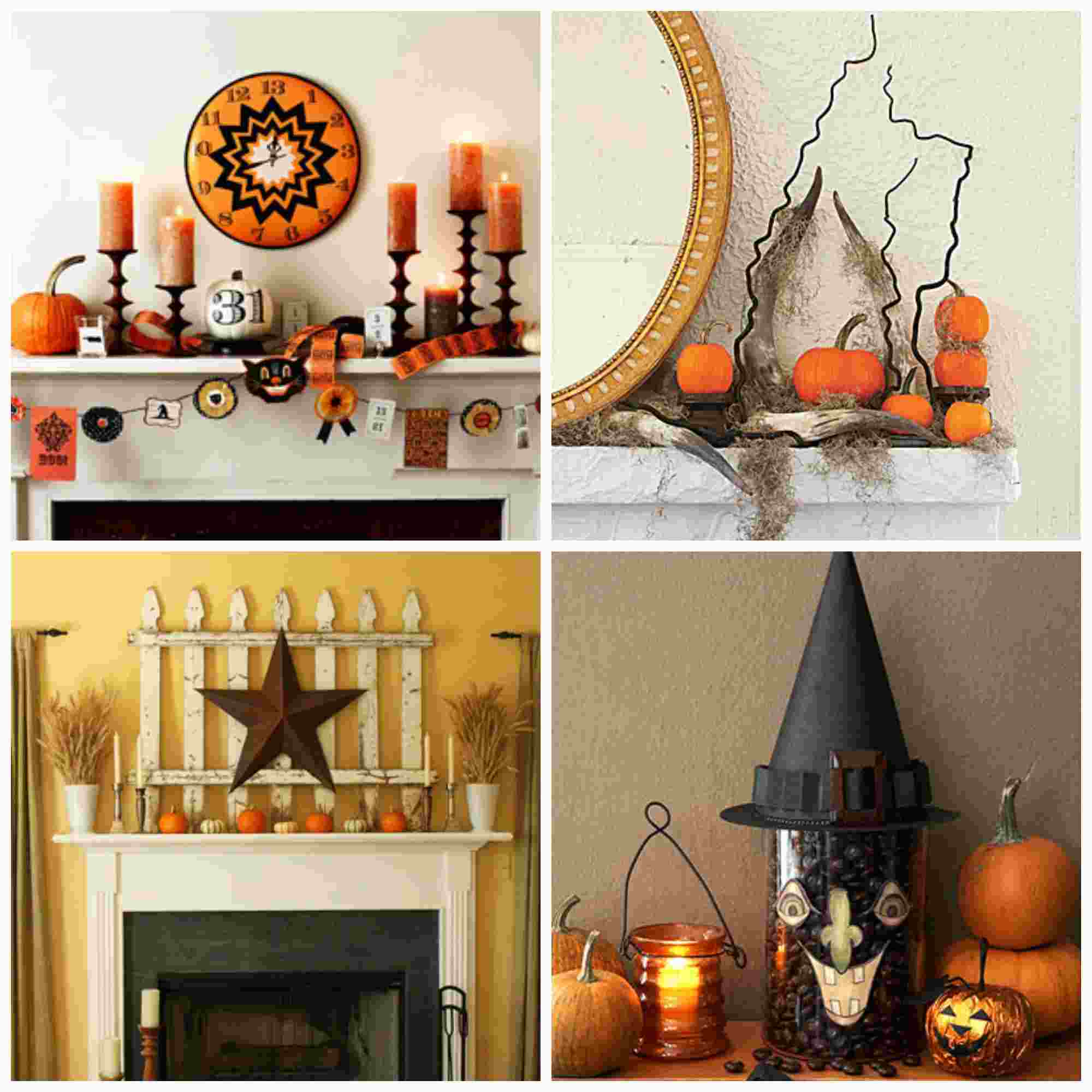 décoration cheminée halloween citrouille guirlande miroir étoile bois idée 