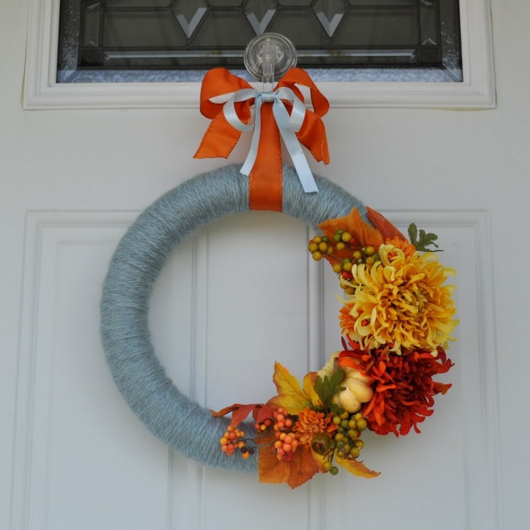 decoration automne couronne gris orange