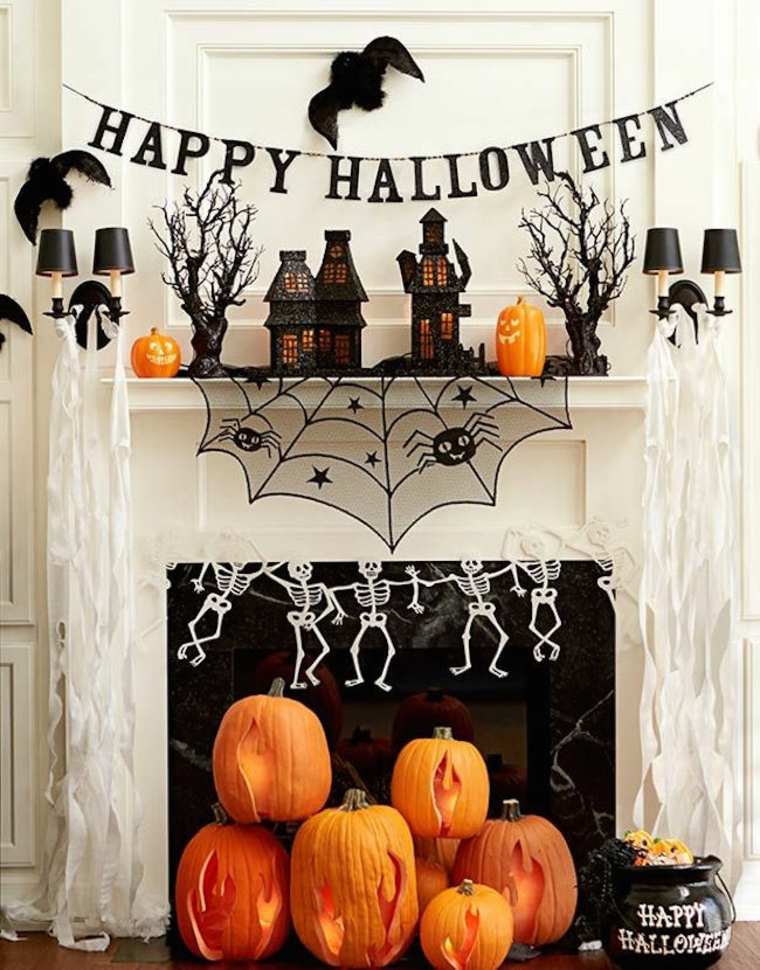 halloween citrouille idée décoration guirlande noire toile d'araignée