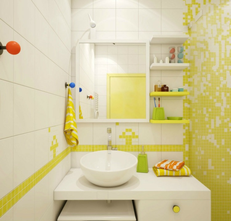 decoration salle de bain blanc jaune