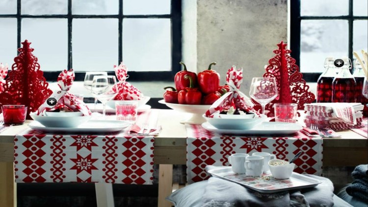decoration table Noël originale rouge blanc