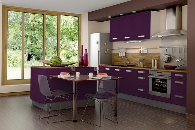 cuisine couleur aubergine idée aménagement mobilier cuisine design
