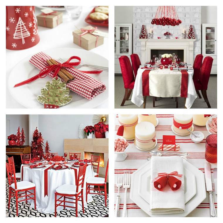 décoration Noël photos tables rouge blanc