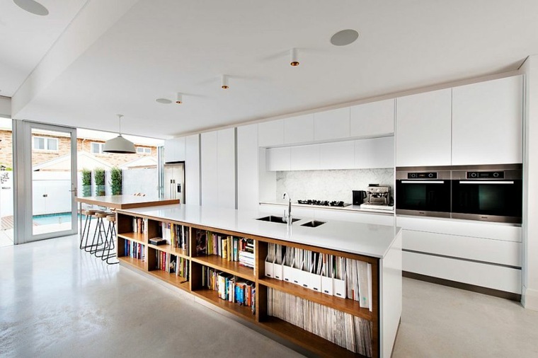 îlot de cuisine idée aménagement design cuisine intérieur blanc moderne 