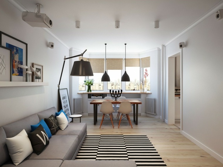 appartement intérieur design salon salle à manger design tapis de sol style scandinave 