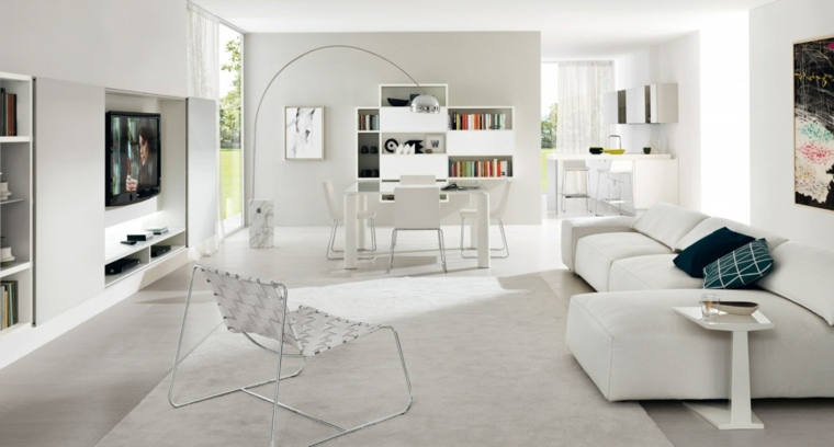 design d'intérieur moderne tapis de sol blanc table salle à manger salon canapé blanc 