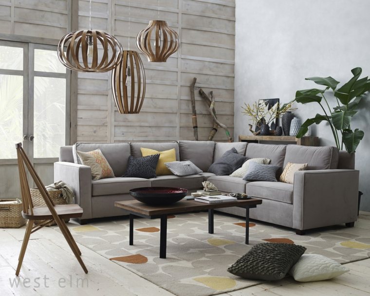 couleurs automne tendance gris salon contemporain luminaire suspension bois moderne