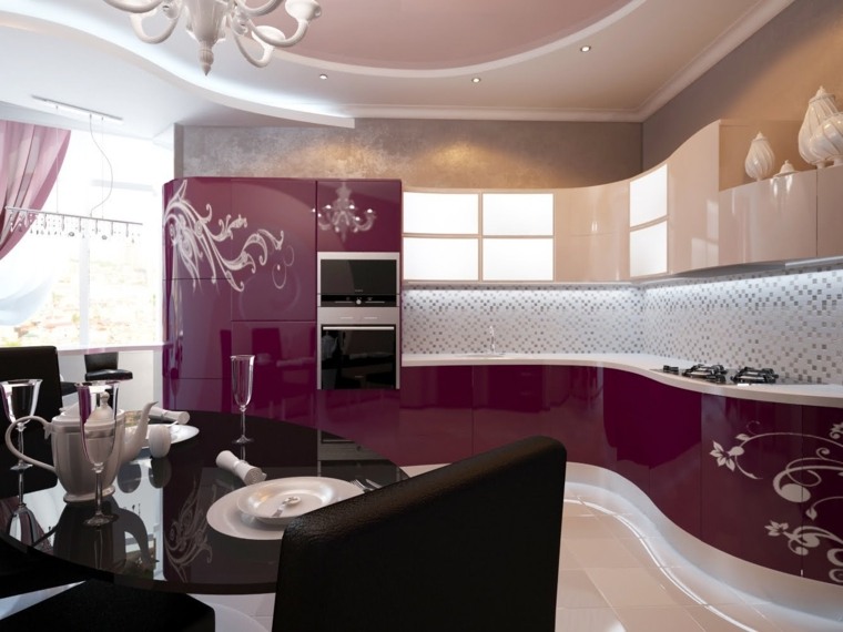 cuisine couleur violette design noir meuble de cuisine moderne 