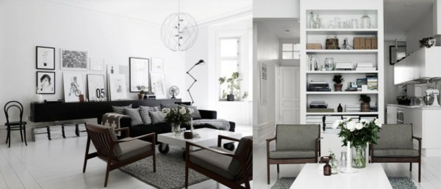 design moderne idée aménagement style scandinave déco fauteuil tapis de sol gris 