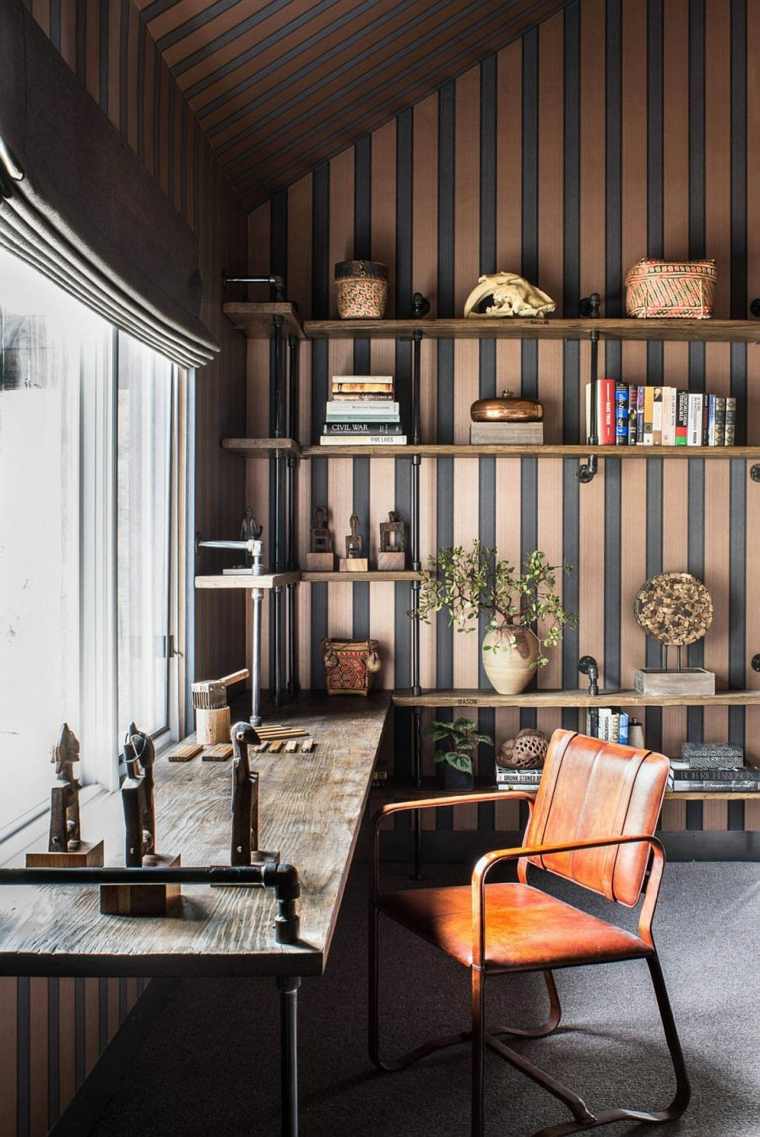 maison design chalet de luxe montagne idée déco espace de travail bureau en bois chaise en cuir étagères bois 