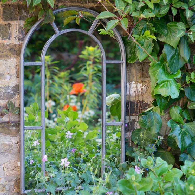 miroir extérieur jardin plantes