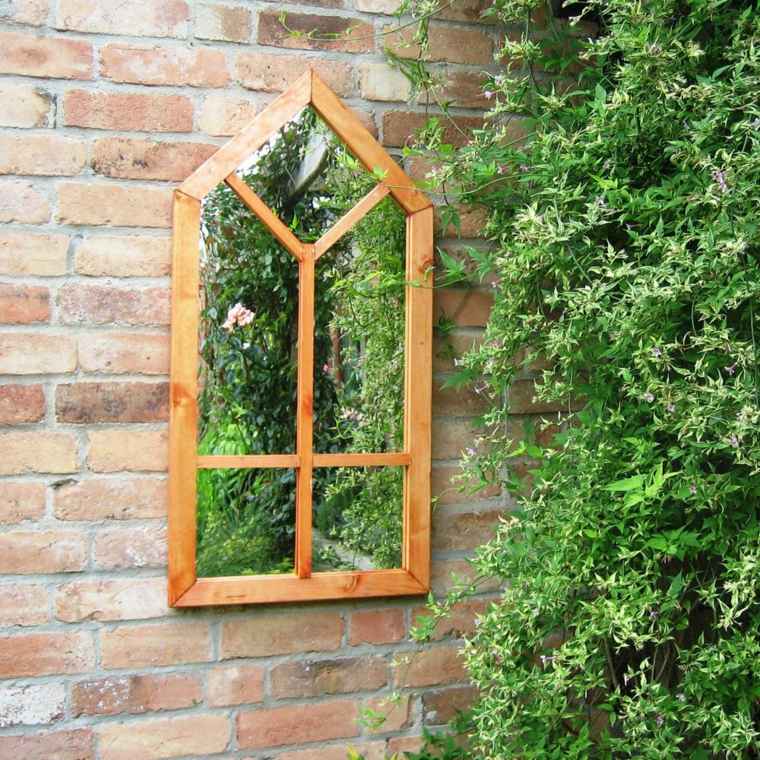 deco petit miroir de jardin cadre bois