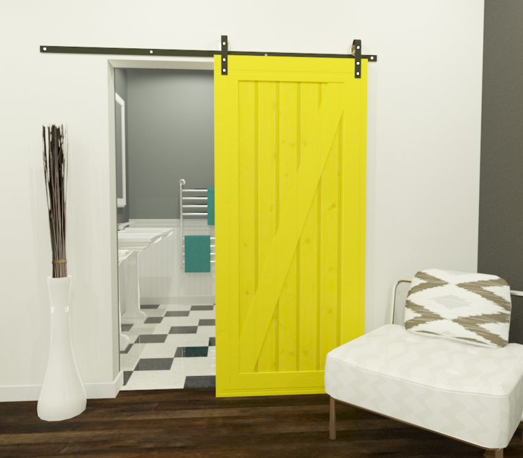 porte à galandage design bois séparateur pièce moderne fauteuil blanc salle de bain