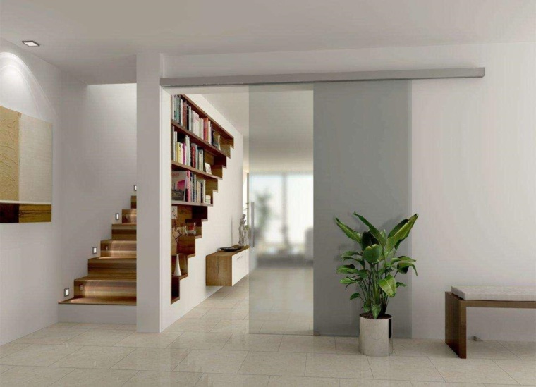 porte transparente design idée escalier bois design plante 
