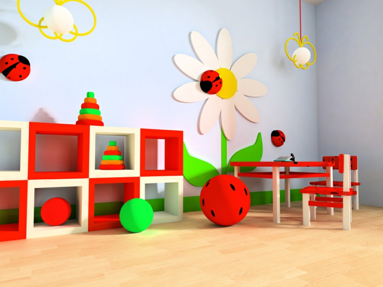 aménagement chambre enfant idée étagères rangement jouets déco table luminaire suspension déco murale idée 