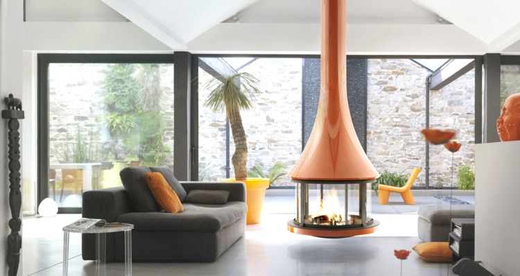 salle de séjour design cheminee moderne