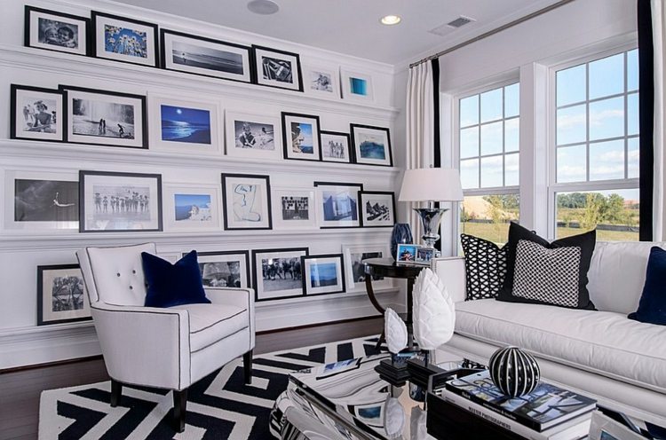 salon décoration moderne blanc bleu fonce