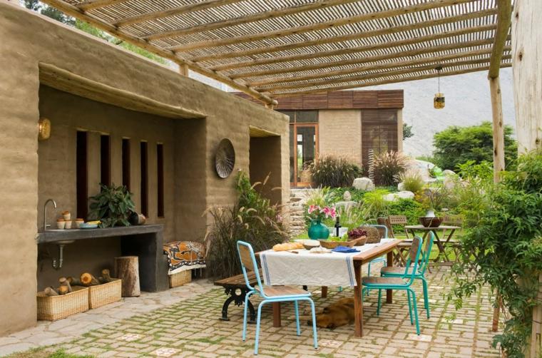 maison design écolo idée table à manger jardin aménagement terrasse chaise évier cuisine extérieure
