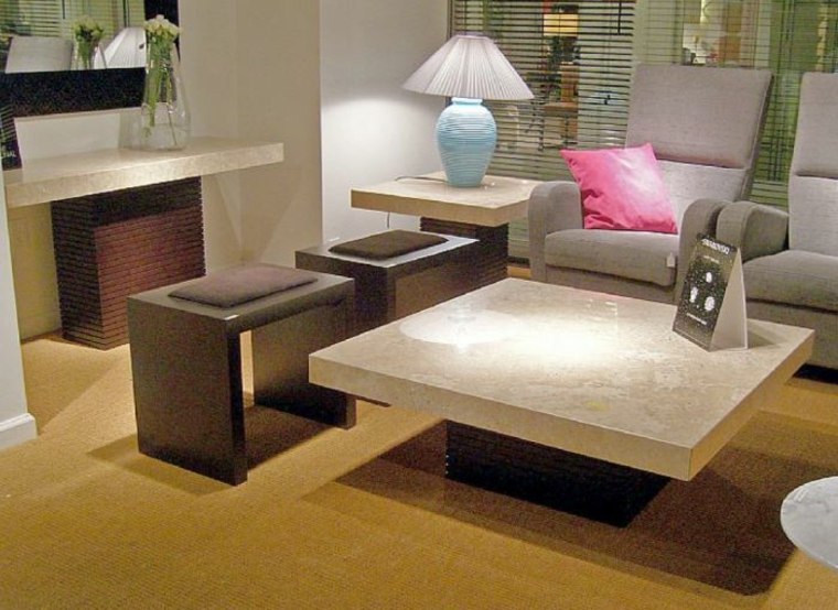 table basse en pierre design idée moderne salon aménagement