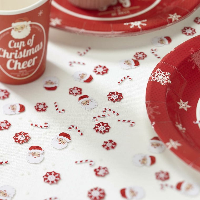 confettis Noel tables rouge blanc