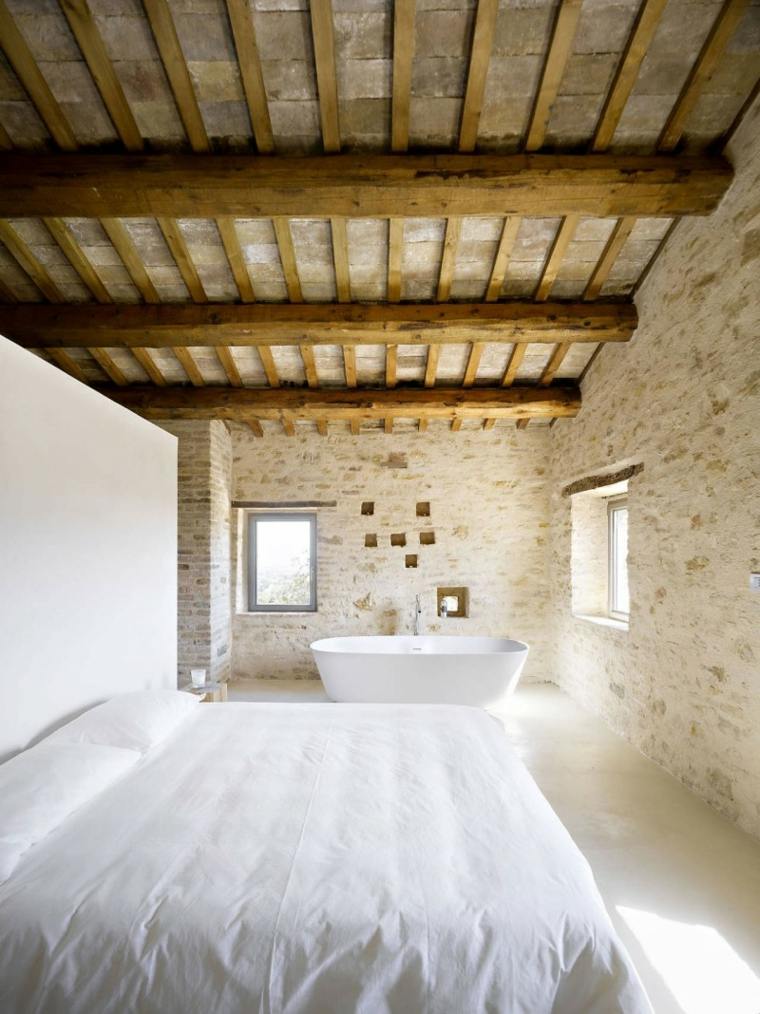 chambre coucher pierre bois baignoire 